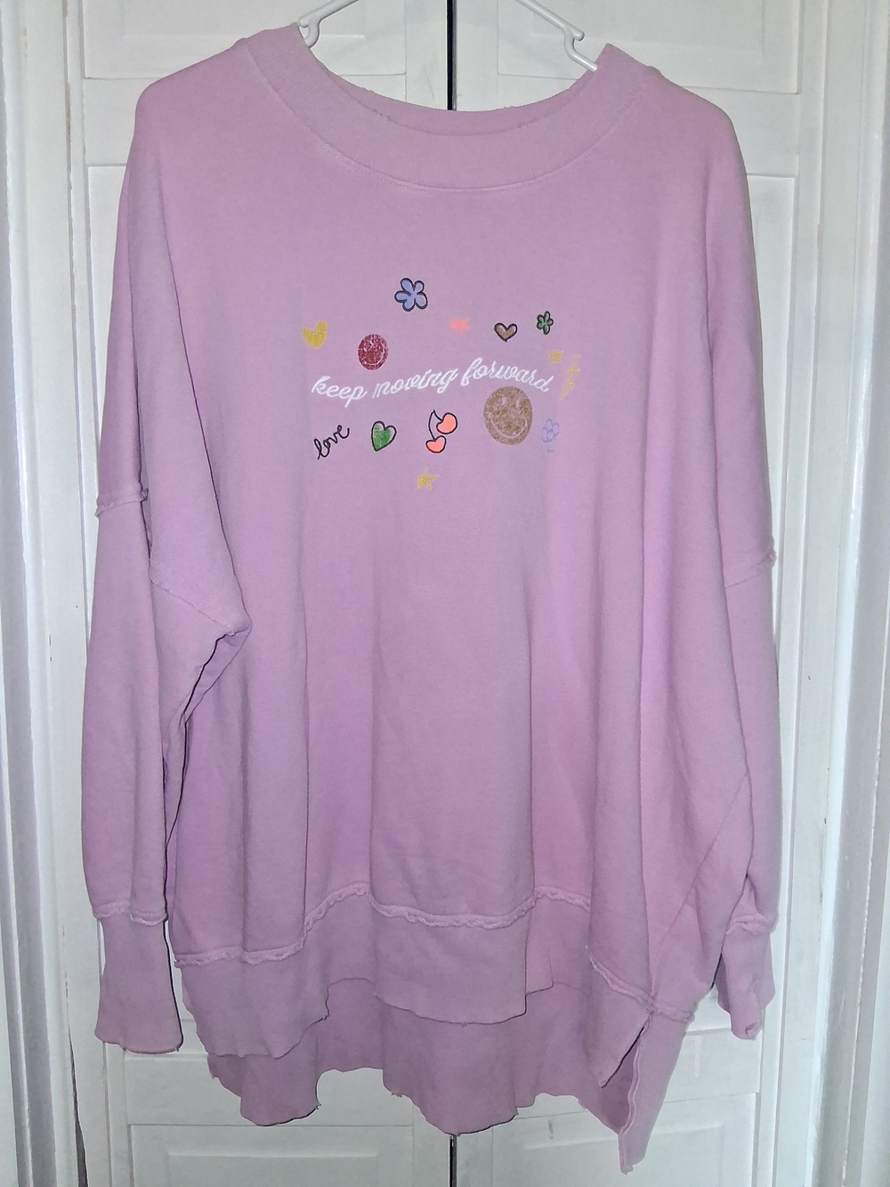 aerie Lavender Crewneck Sweatshirt with Multicolor Heart & Flower Graphics
